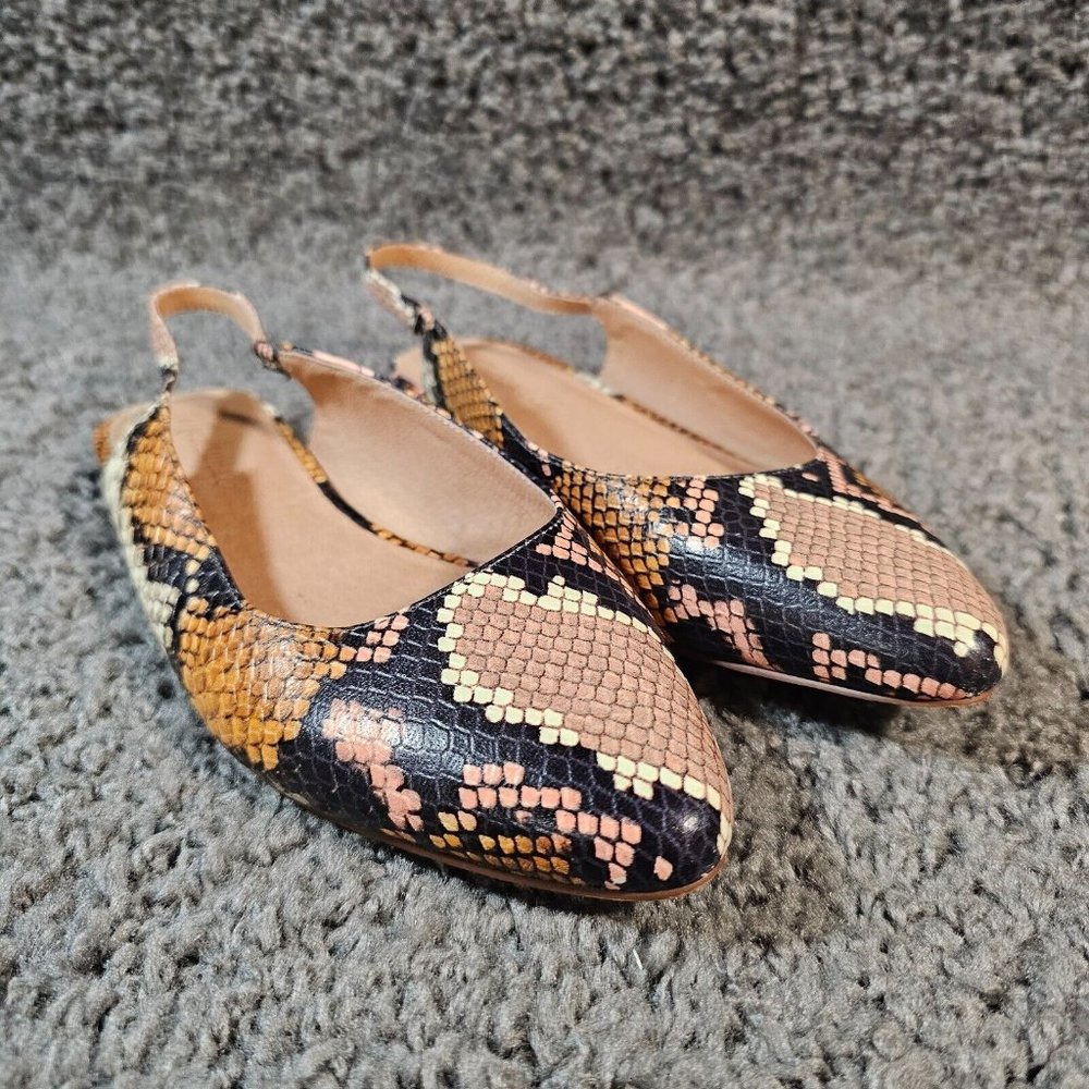 Madewell Margot Flat Shoes Womens 6.5 Snakeskin Embossed Leather Slingback